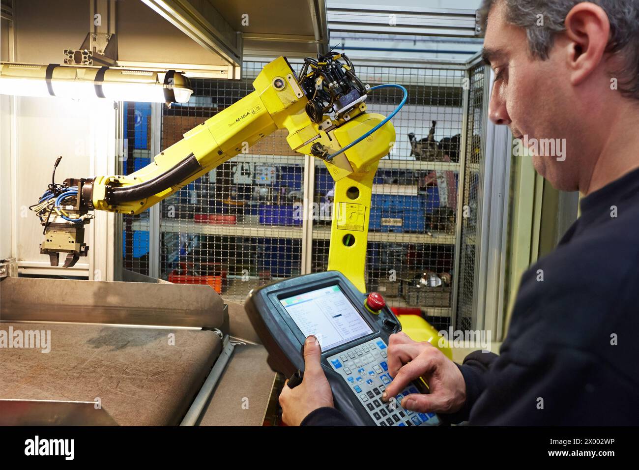 Control panel. Robot with vision. Loading transfer machine machining. Machined Indecober. Machining of precision parts in series. Automotive industry. Berriz. Bizkaia. Basque Country. Spain. Stock Photo