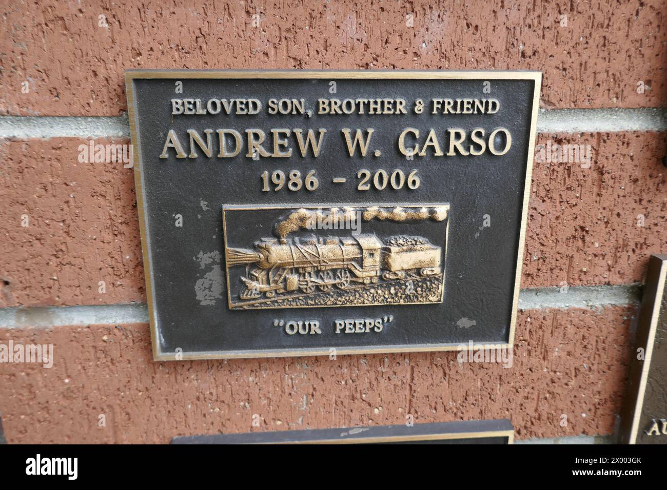 North Hollywood, California, USA 5th April 2024 Train on Andrew W. Carso Grave at Pierce Brothers Valhalla Memorial Park on April 5, 2024 in North Hollywood, California, USA. Photo by Barry King/Alamy Stock Photo Stock Photo
