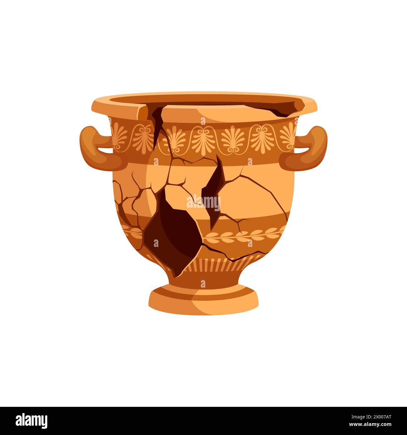 Ancient broken pottery vase, old ceramic cracked pot or jug, vector