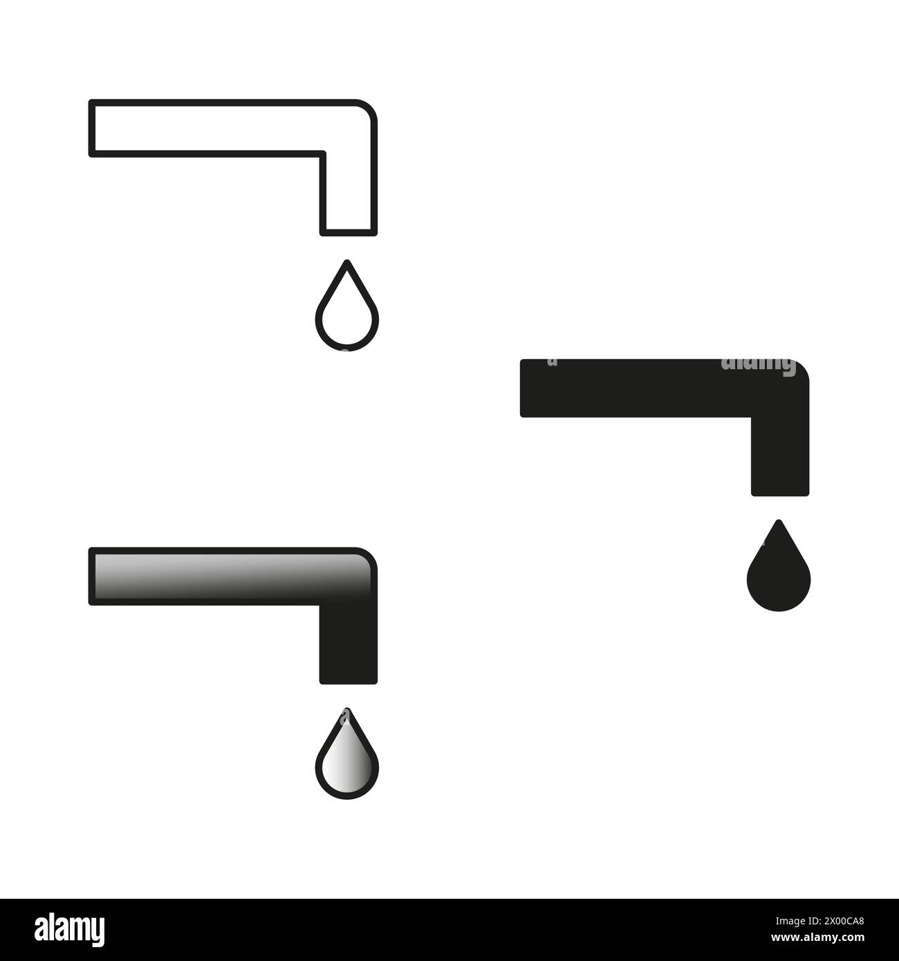 Water tap with drop icons. Minimalist black and white plumbing symbols ...