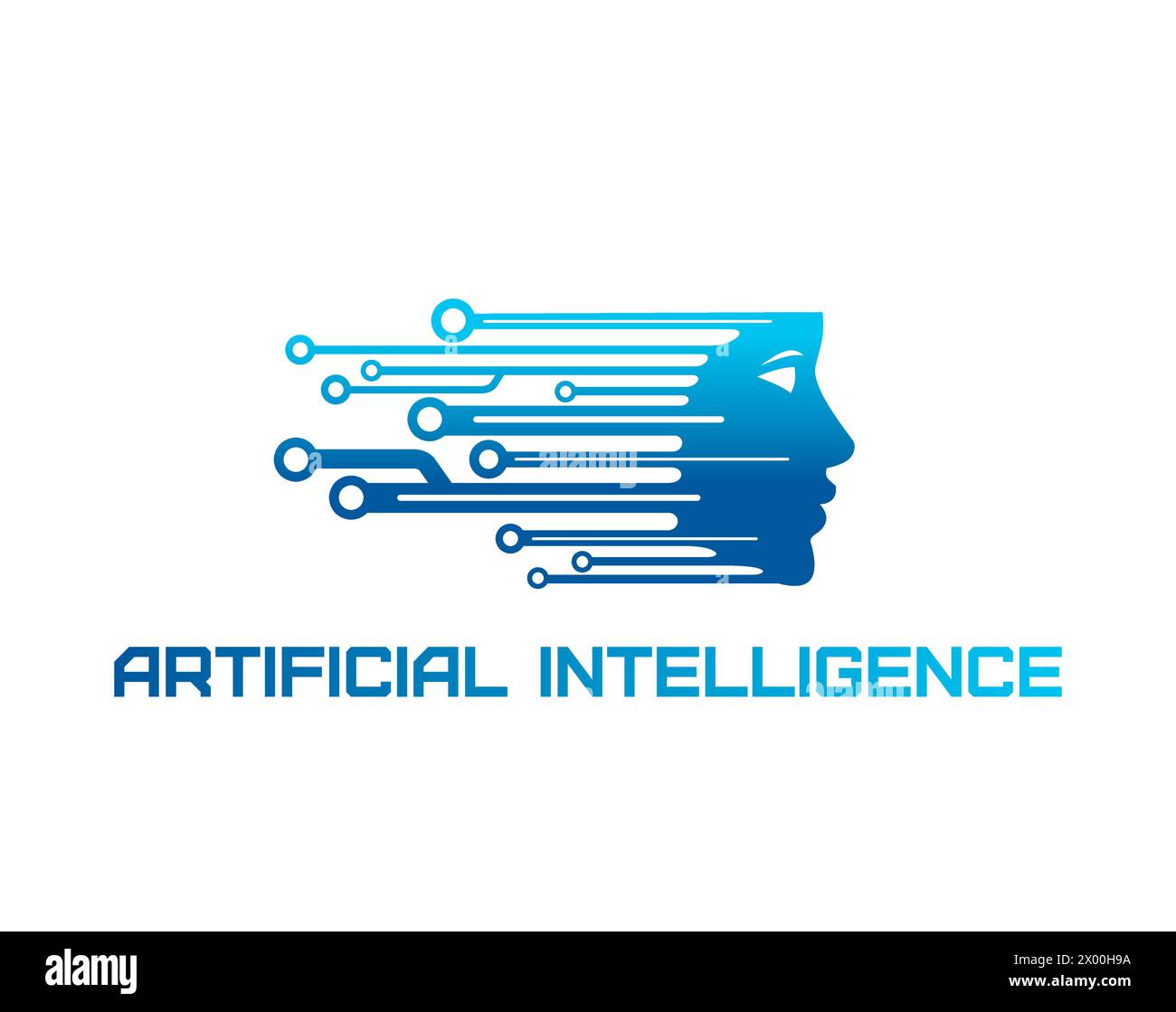 AI artificial intelligence icon, data technology. Isolated vector emblem with stylized human or robot head profile with nodes or circuits, symbolizing neural networks and machine learning algorithms Stock Vector
