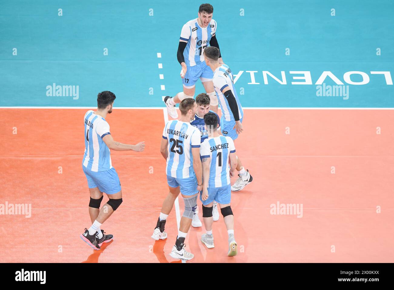 Santiago Danani, Luciano Vicentin, Pablo Koukartsev, Joaquin Gallego, Luciano Palonsky, Matias Sanchez(Argentina). Volleyball World Championship 2022. Stock Photo
