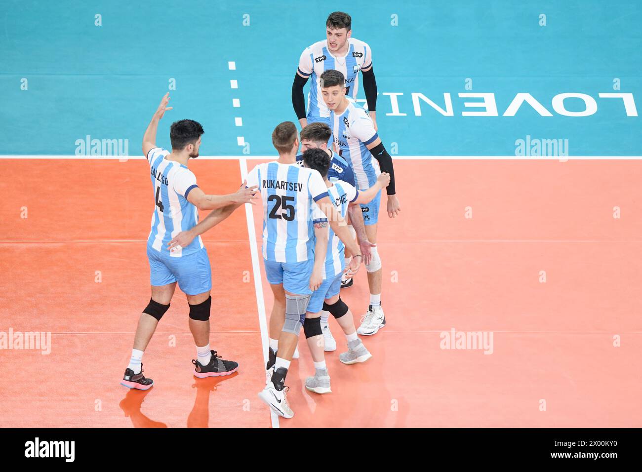 Santiago Danani, Luciano Vicentin, Pablo Koukartsev, Joaquin Gallego, Luciano Palonsky, Matias Sanchez(Argentina). Volleyball World Championship 2022. Stock Photo