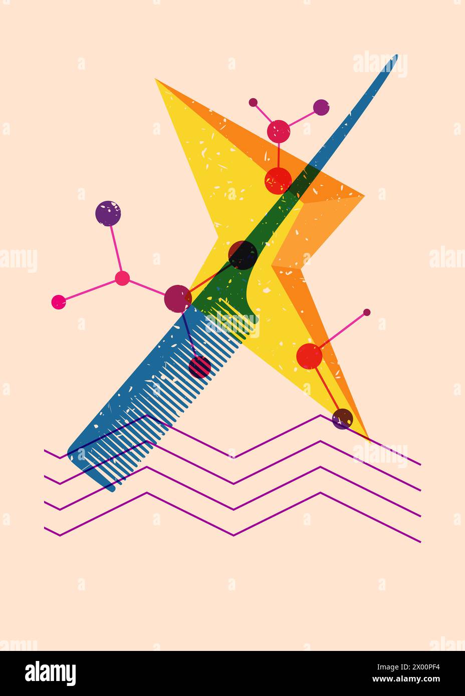 Risograph comb with geometric shapes. Objects in trendy riso graph ...