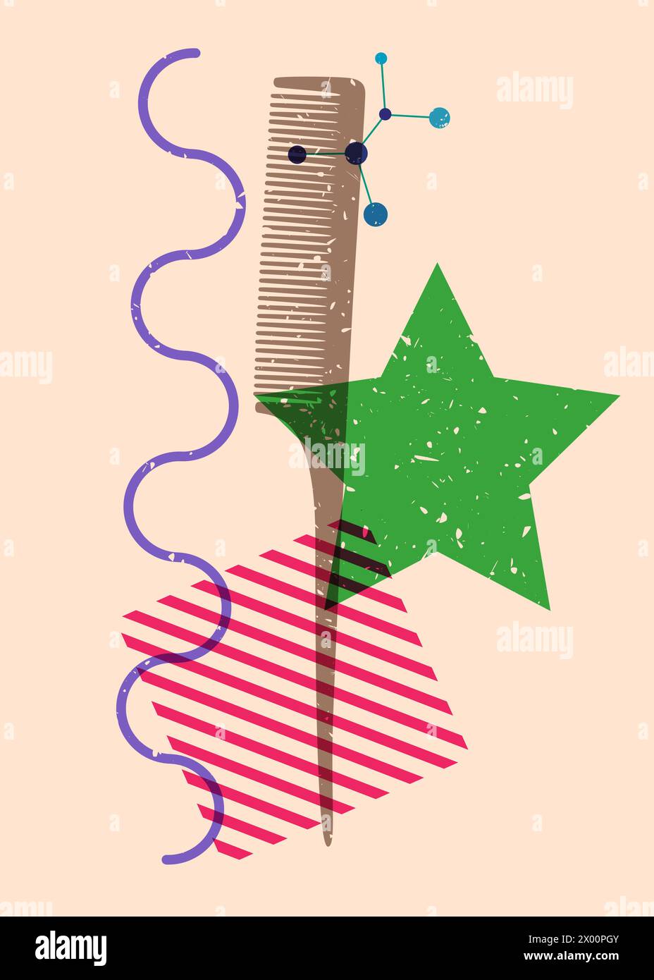 Risograph comb with geometric shapes. Objects in trendy riso graph ...