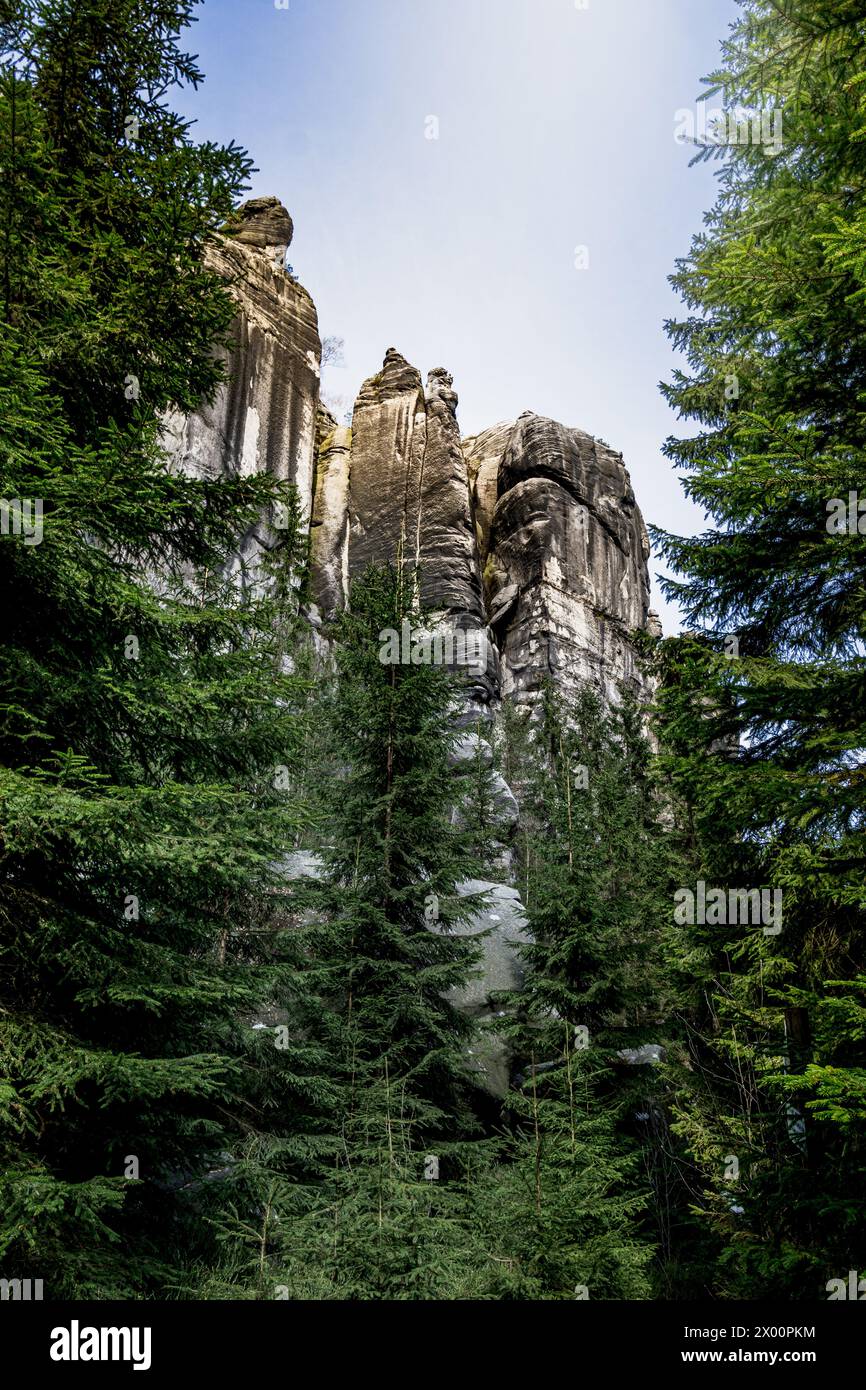 Massive Rock Formation in Czech Republic Forest Stock Photo