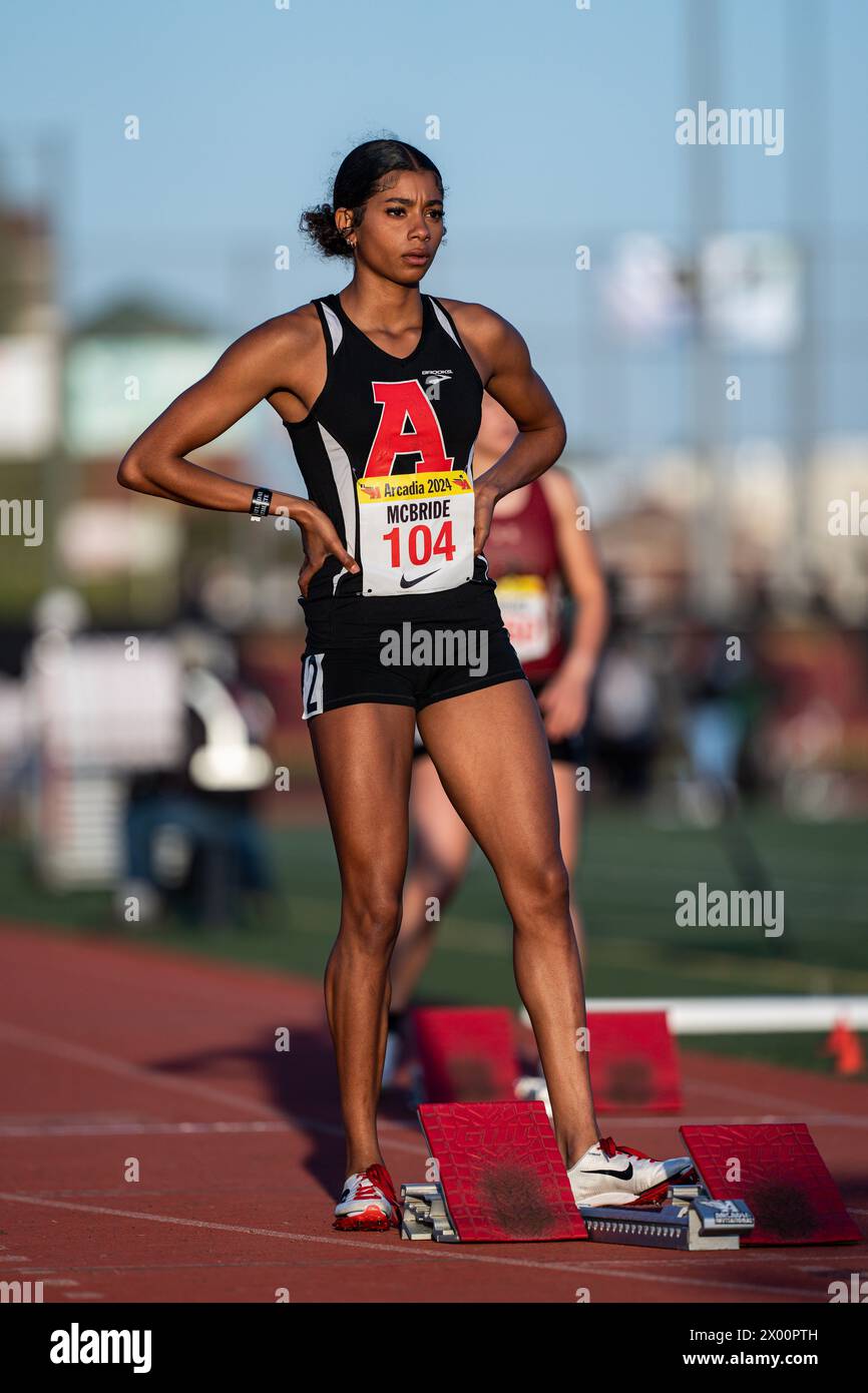 Kayla McBride of Ayala prepares for the invitational 400 meter dash