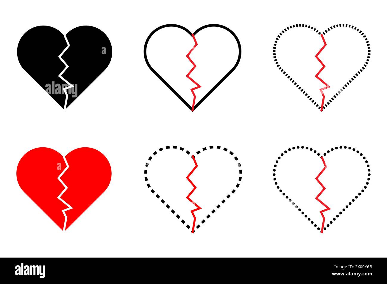 Broken heart silhouettes of various shape symbols vectors. Stock Vector