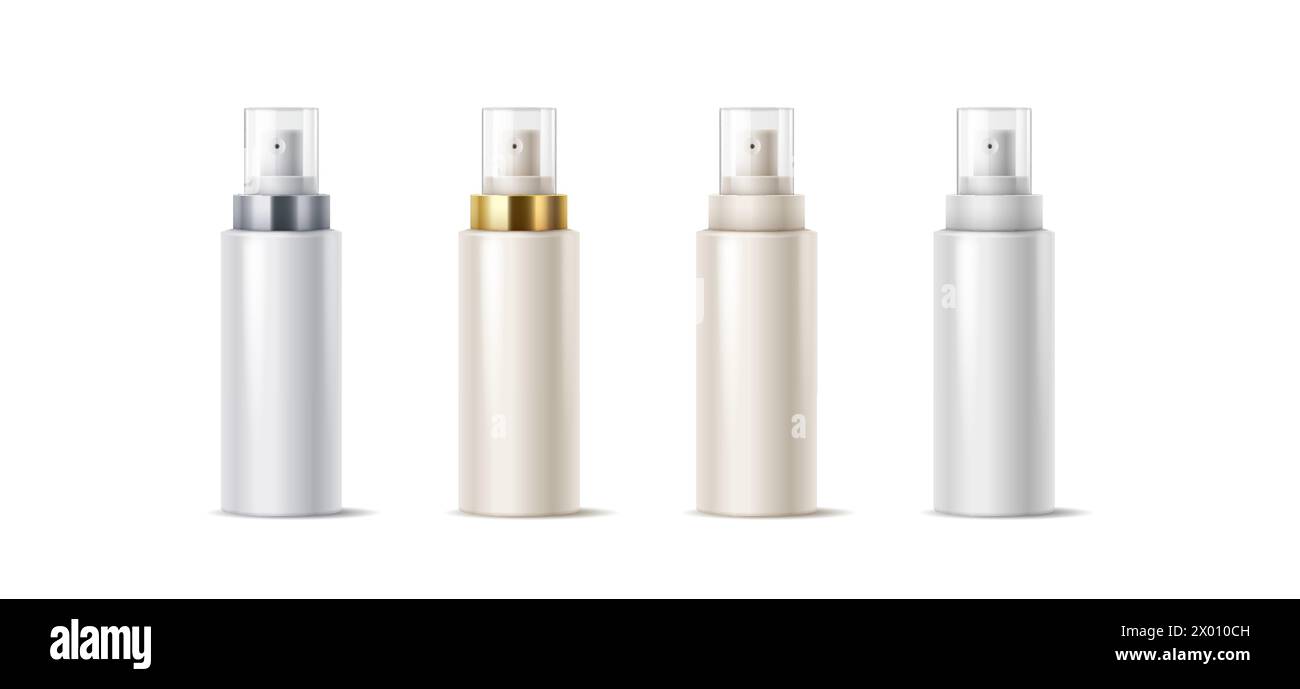 Blank spray bottles with clear plastic caps realistic vector ...