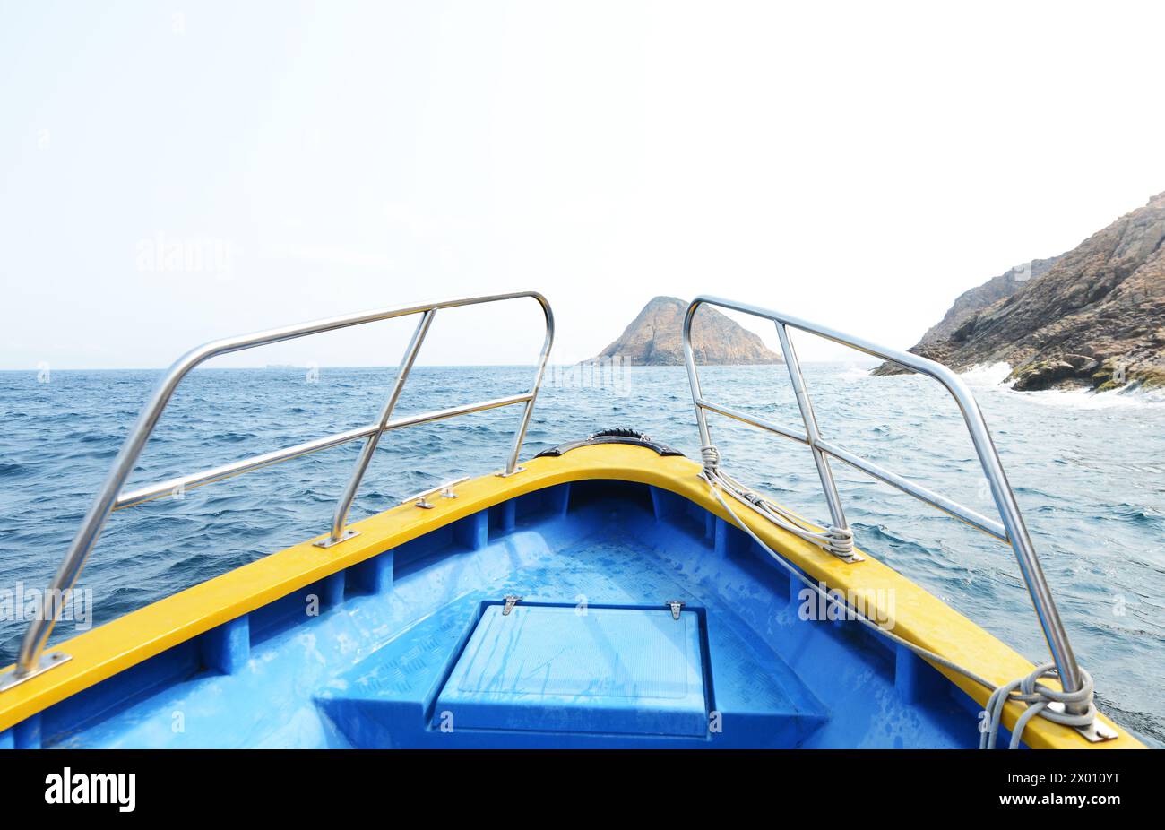 A speedboat trip from Ham Tin Beach to Sai Kung in Hong Kong. Stock Photo