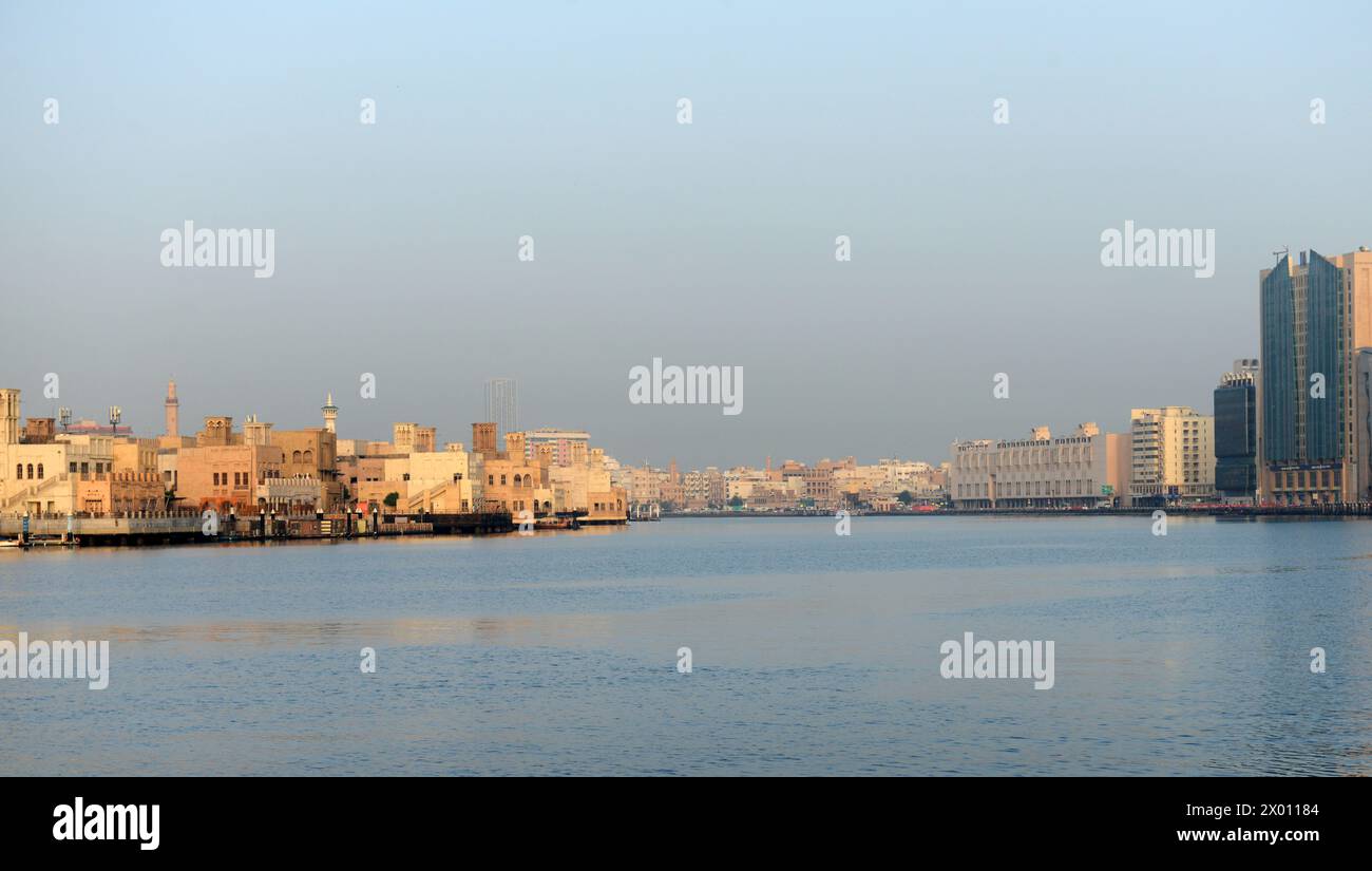 A morning view of old Dubai from Deira, Dubai, UAE. Stock Photo