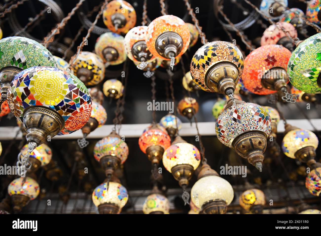 Turkish style colored hanging lights with a teardrop design of colorful