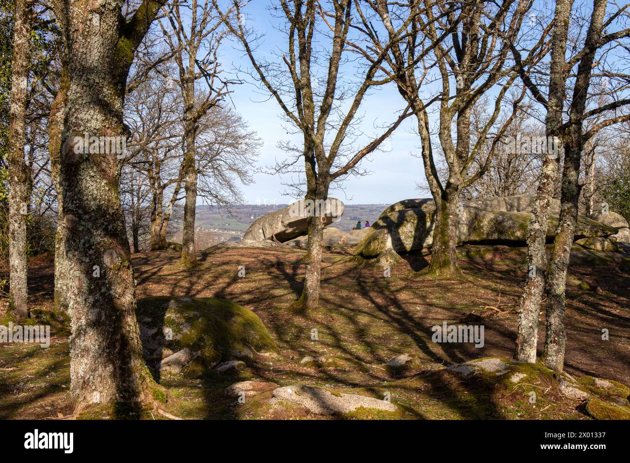 Les  Pierres Jaumâtres, Creuse, France on a blue sky sunny day. Stock Photo