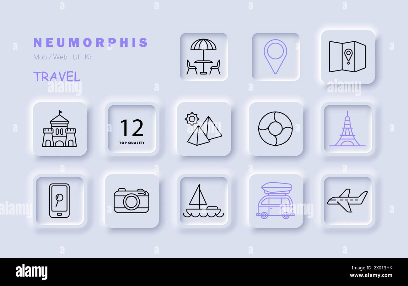 Travel set icon Sights, geolocation, castle, pyramids, sun, tourism ...