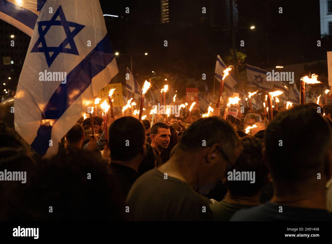 a demonstration calling the government to make a deal freeing the kidnapped held by Hamas, Tel Aviv, April 2024 Stock Photo