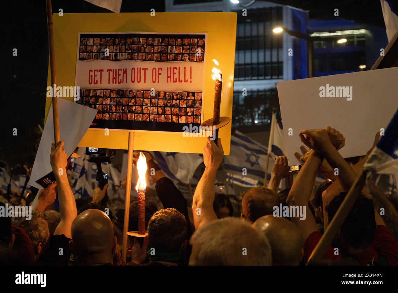 a demonstration calling the government to make a deal freeing the kidnapped held by Hamas, Tel Aviv, April 2024 Stock Photo