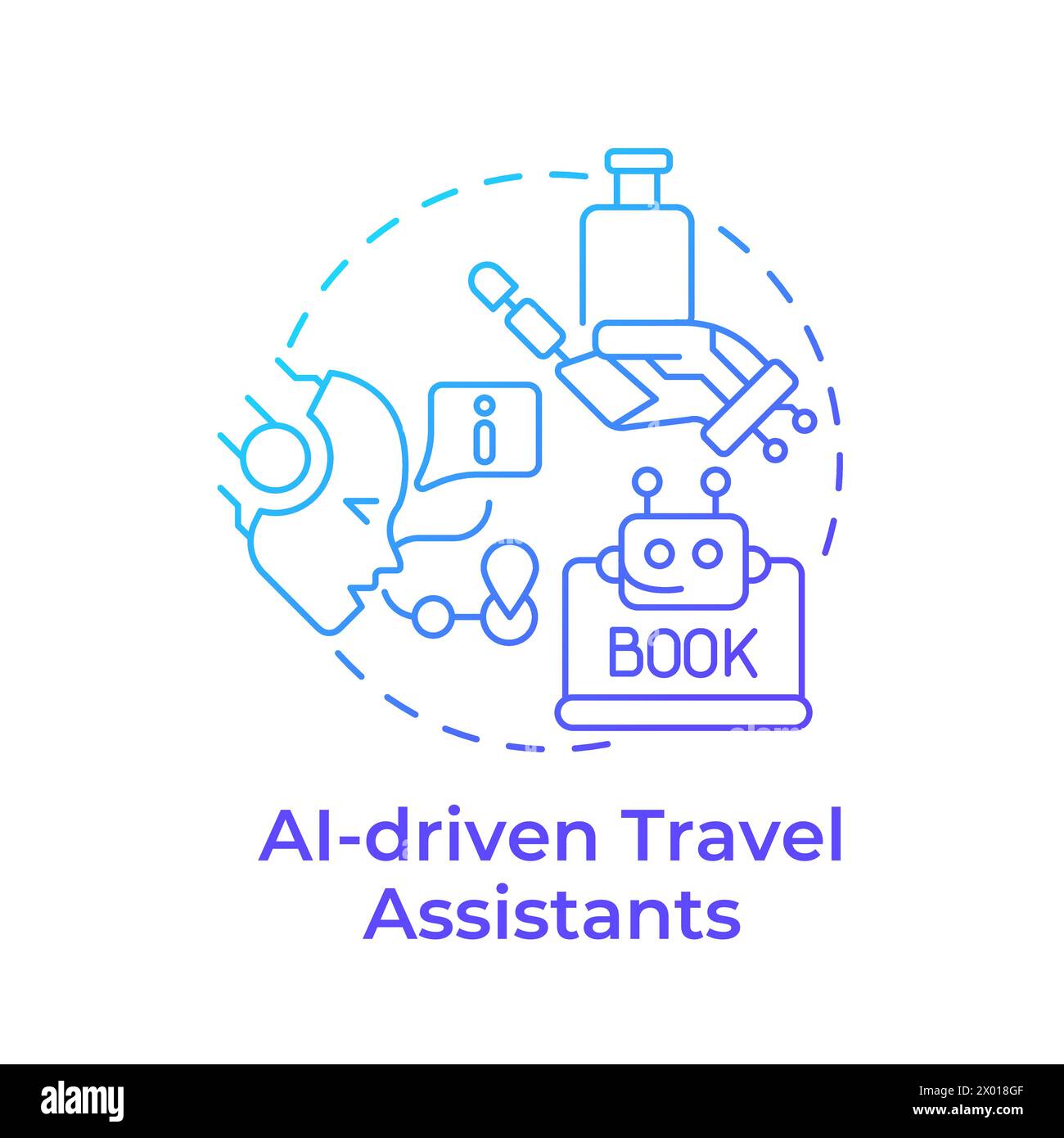 AI-driven travel assistants blue gradient concept icon Stock Vector