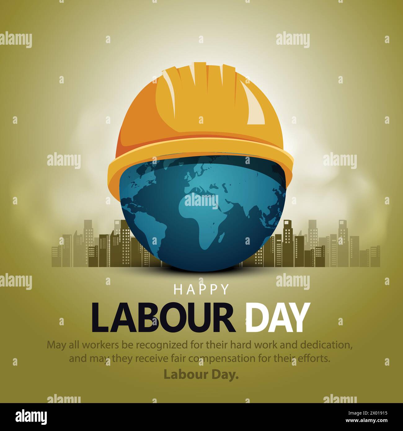 happy Labour day or international workers day vector illustration world map and safety cap