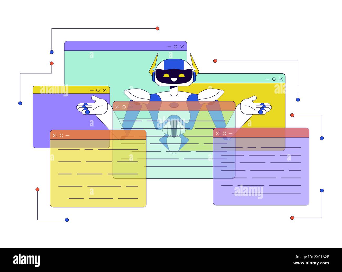 AI decision management 2D linear illustration concept Stock Vector
