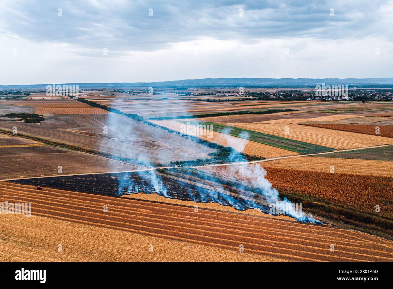 Wheat field stubble burning after the harvesting of grains is one of