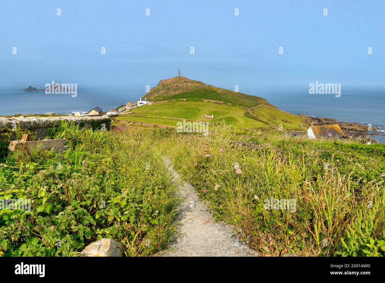 South West Coast Path as it approaches Cape Cornwall, 4 miles north of Land's End. Stock Photo