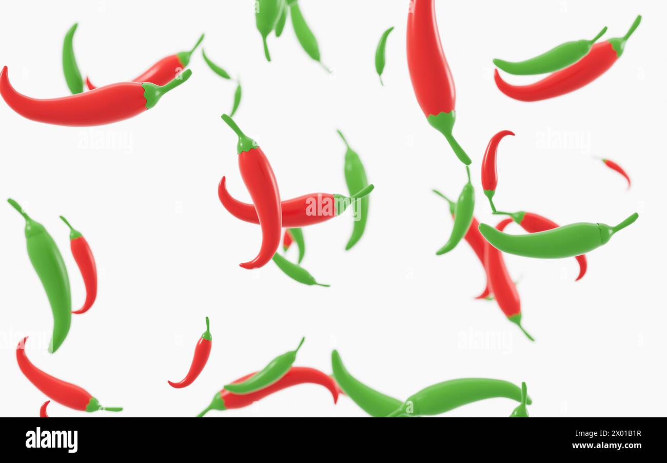 Cartoon chillies, food and vegetables, 3d rendering. 3d illustration ...