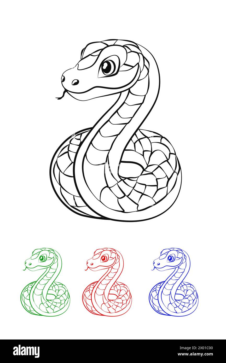 Vector cartoon line snake. Children coloring book. Stock Vector