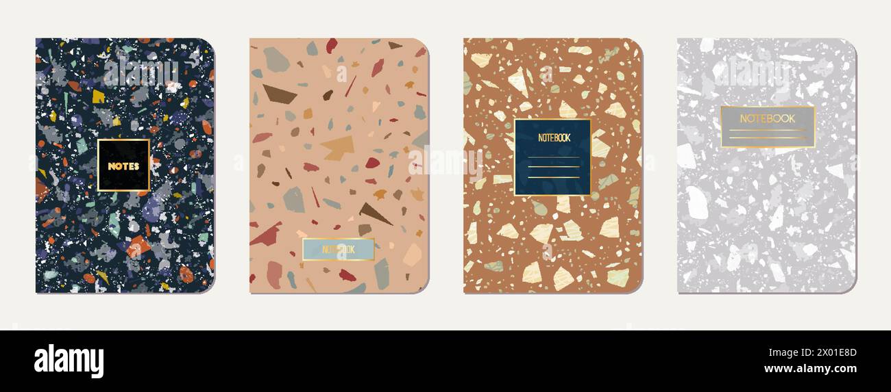 Note book cover design. Terrazzo abstract background made of natural ...