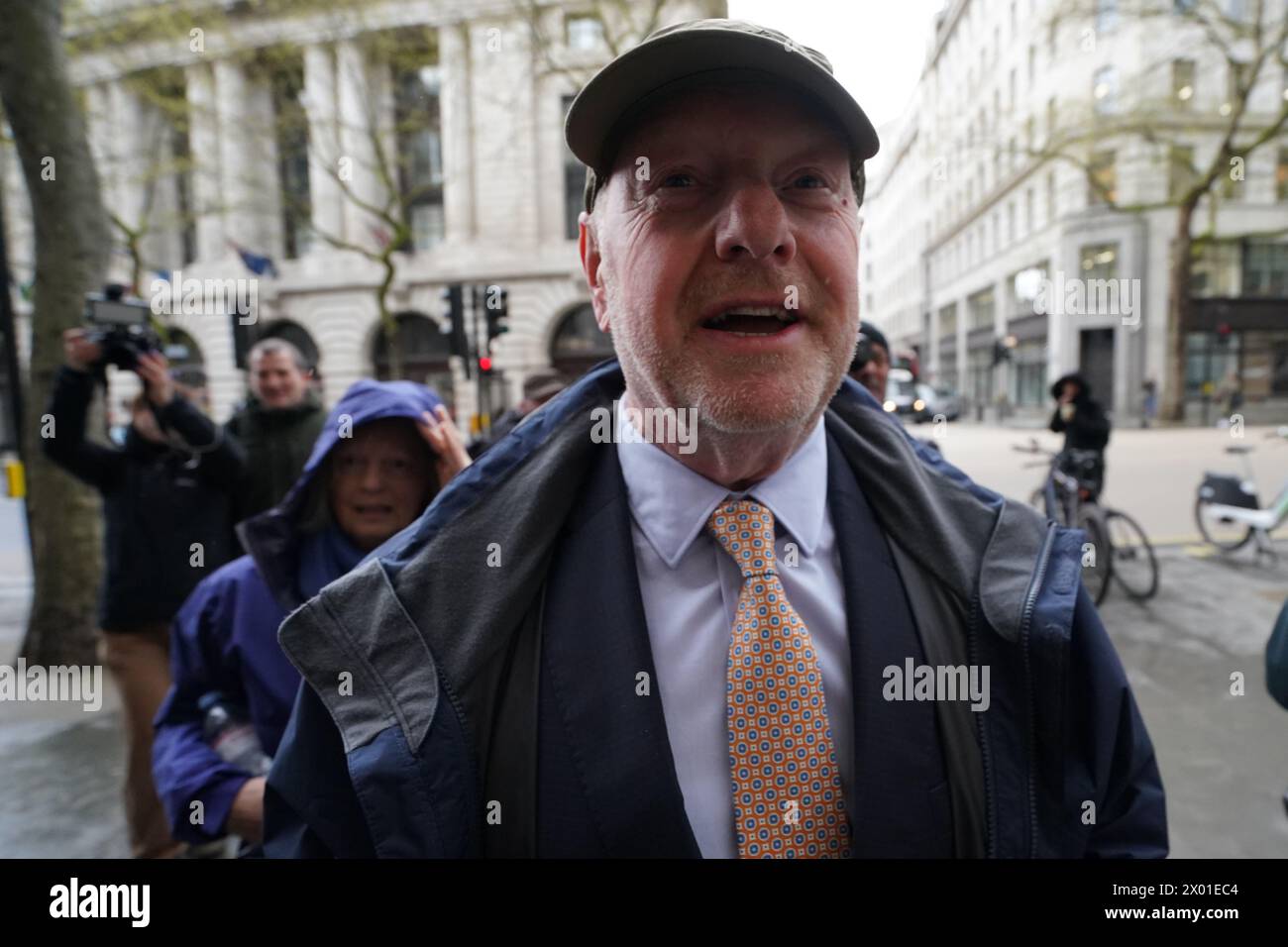 Former subpostmaster and lead campaigner Alan Bates arrives at Aldwych House, central London, to give evidence to Post Office Horizon IT inquiry. Mr Bates will give evidence as part of phases five and six of the probe, which will look at governance, redress and how the Post Office and others responded to the scandal. Picture date: Tuesday April 9, 2024. Stock Photo