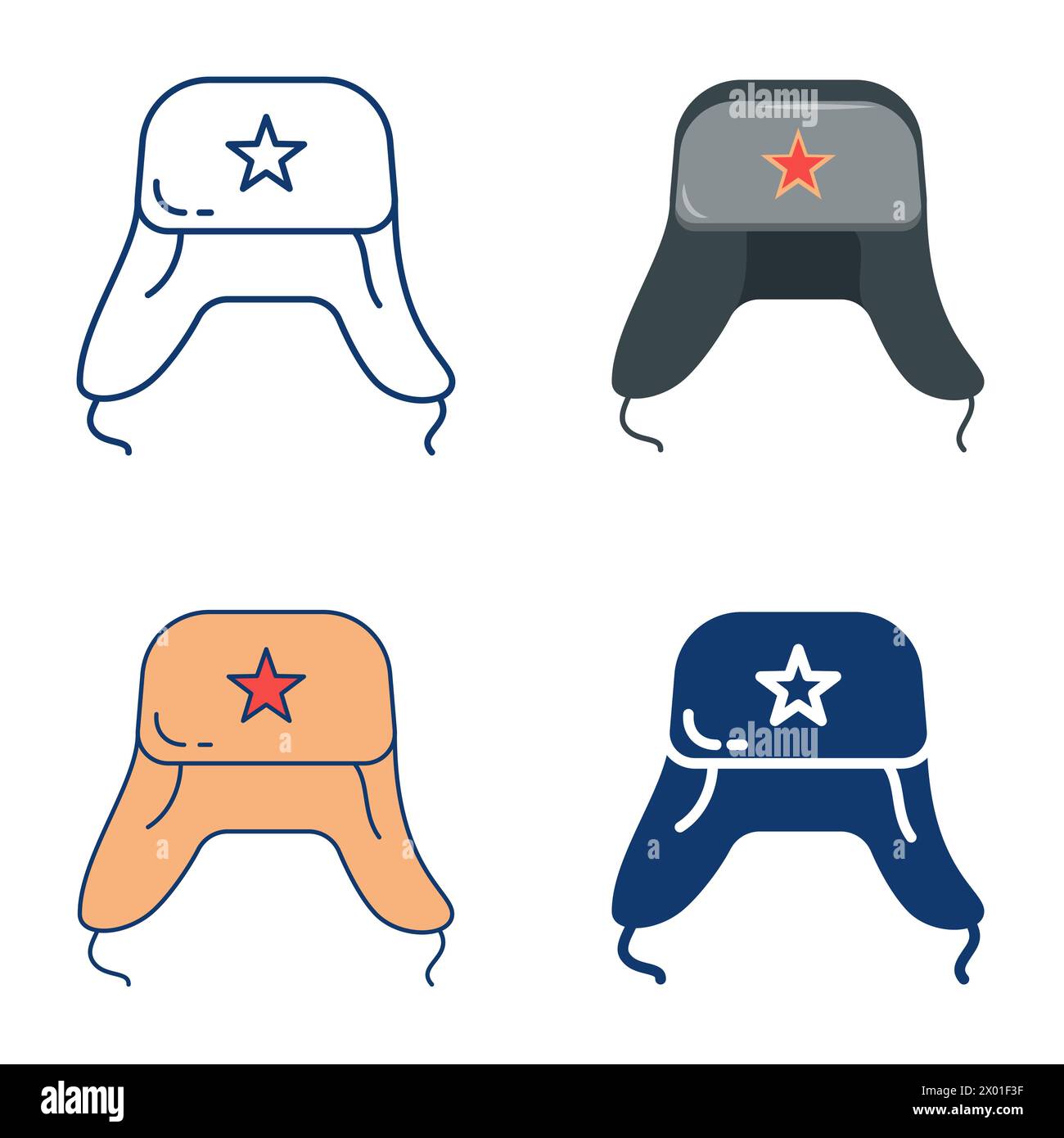 Ushanka hat with ears icon set. Traditional russian fur hat in soviet