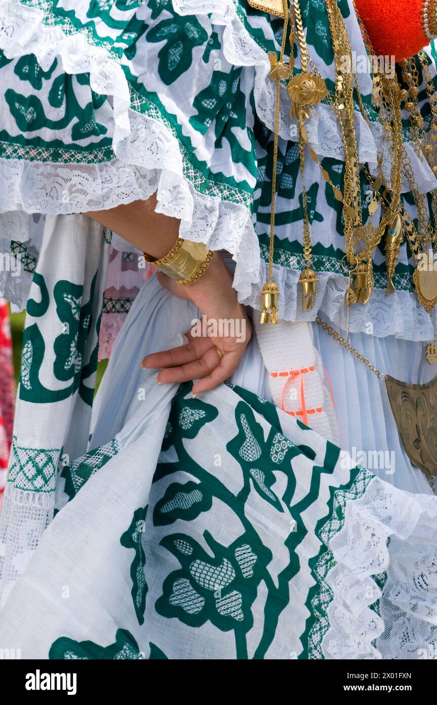 Panamanian woman with the National dress La Pollera,  Panama city, Central America - stock photo Stock Photo