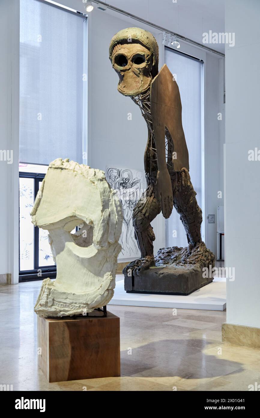 'Giant Mask (Cave)', 2010, 'L'Homme pressé', 2010-2011, Almost Human, Thomas Houseago, MAM, City of Paris Museum of Modern Art, Musée d'Art Moderne de Stock Photo