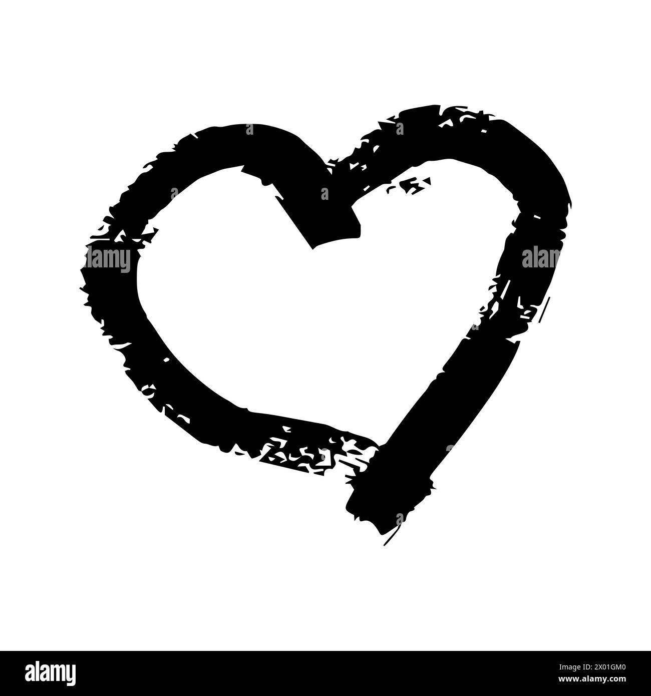 Hand drawn brush hearts. Grunge black doodle heart on white background ...