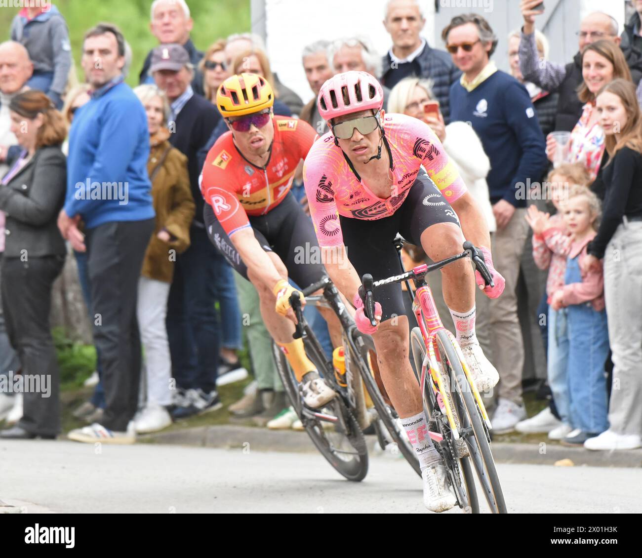 Stefan Bissegger from EF Education - EasyPost on his way to Roubaix in the 2024 edition of the Paris-Roubaix road race Stock Photo