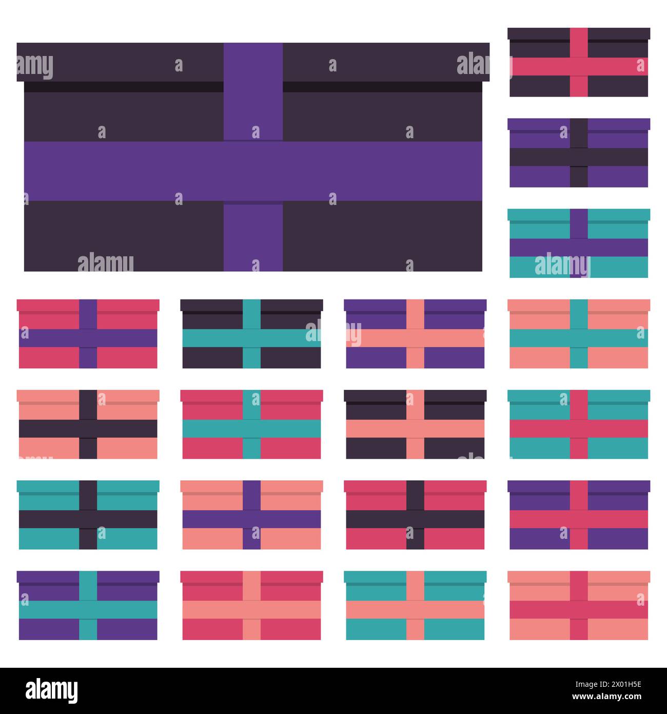 Collection of twenty multi colored gift boxes. Vector illustration Stock Vector