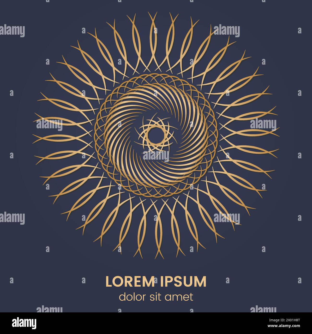 Vintage geometric circular element. Vector gold monogram on dark blue ...