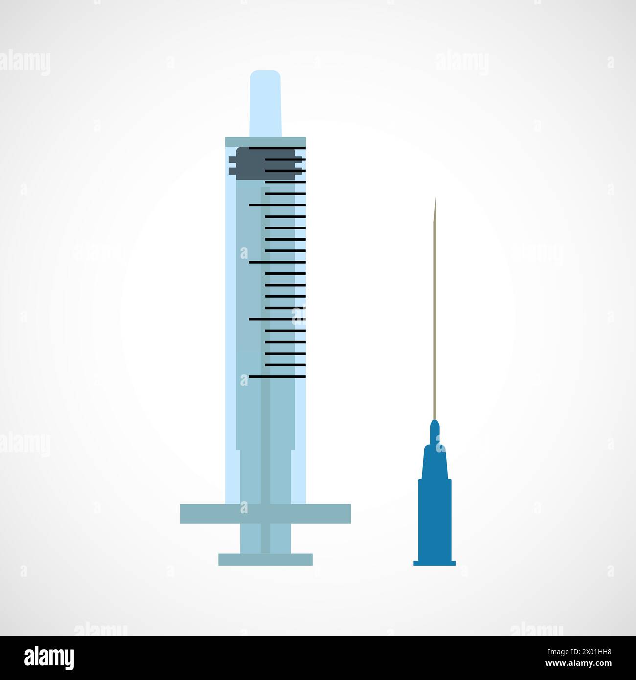 Syringe without injection and needle. Medical instrument. Single-use sterile syringe on a white background. Vector illustration. Stock Vector