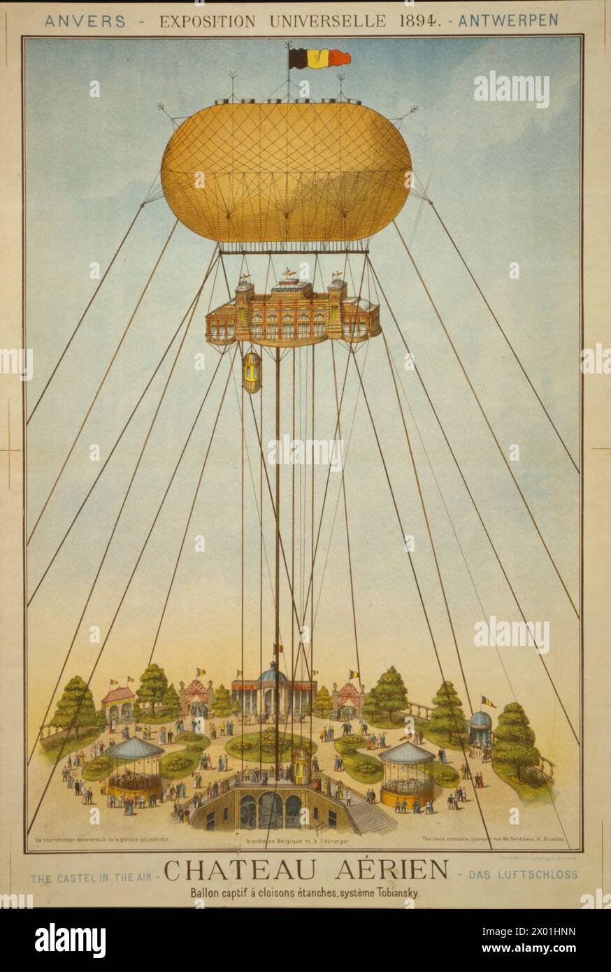 Chateau aérien. Ballon captif à cloisons étanches, système Tobiansky. Exposition universelle 1894. Stock Photo