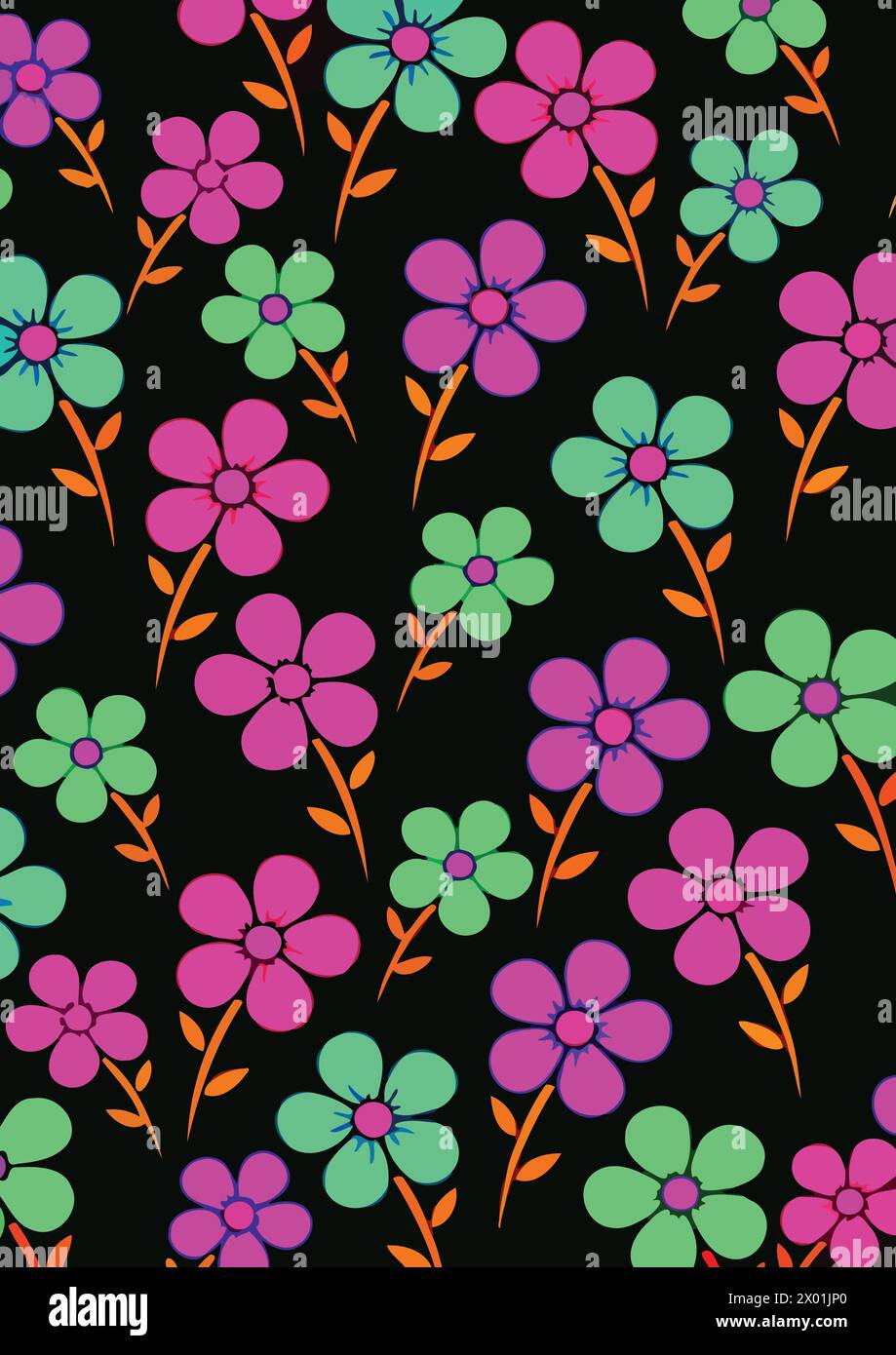seamless floral pattern on dark background Stock Vector