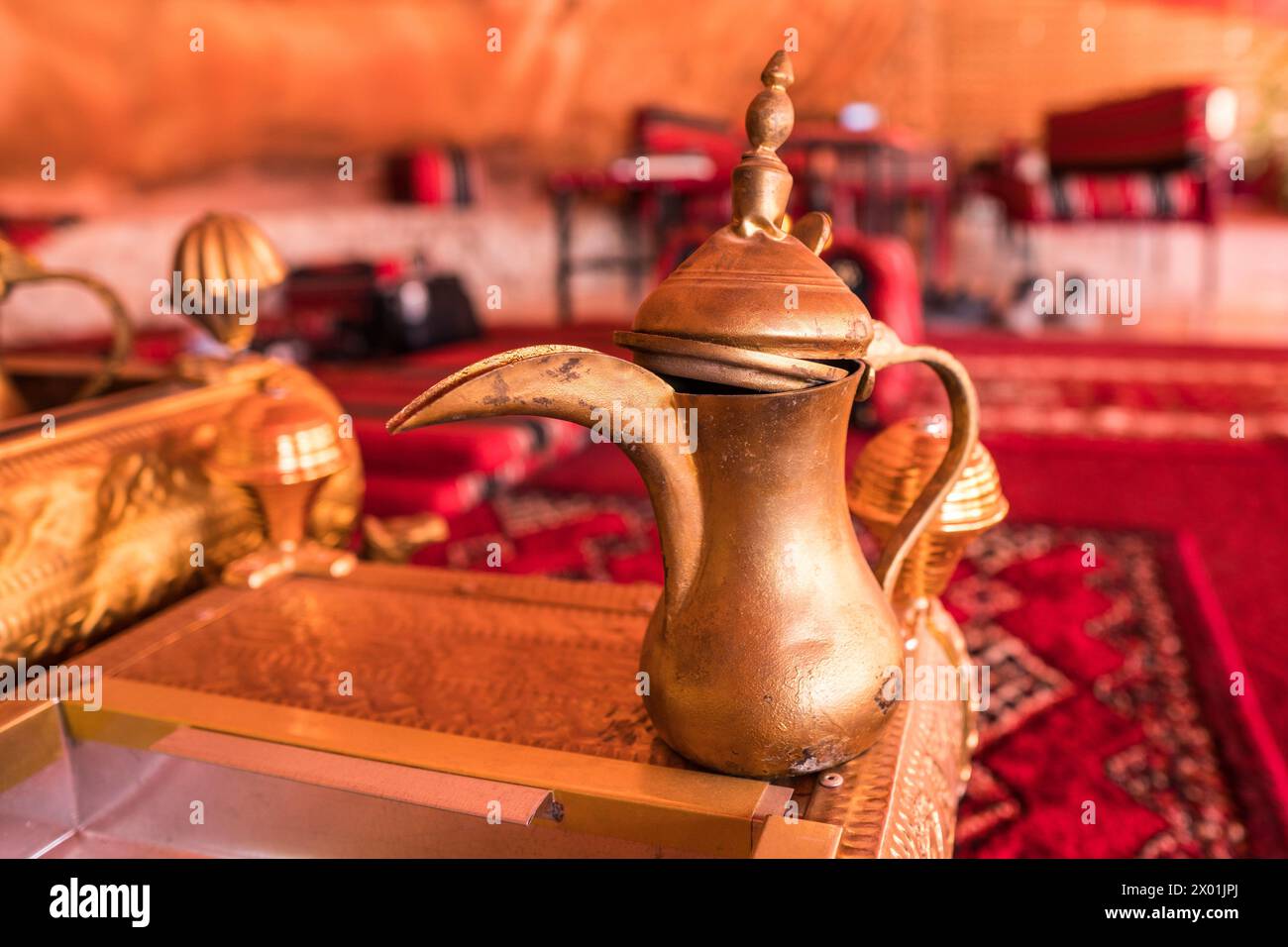 Bedouin Dallah (coffee pot) in the Wadi Rum desert, Jordan Stock Photo