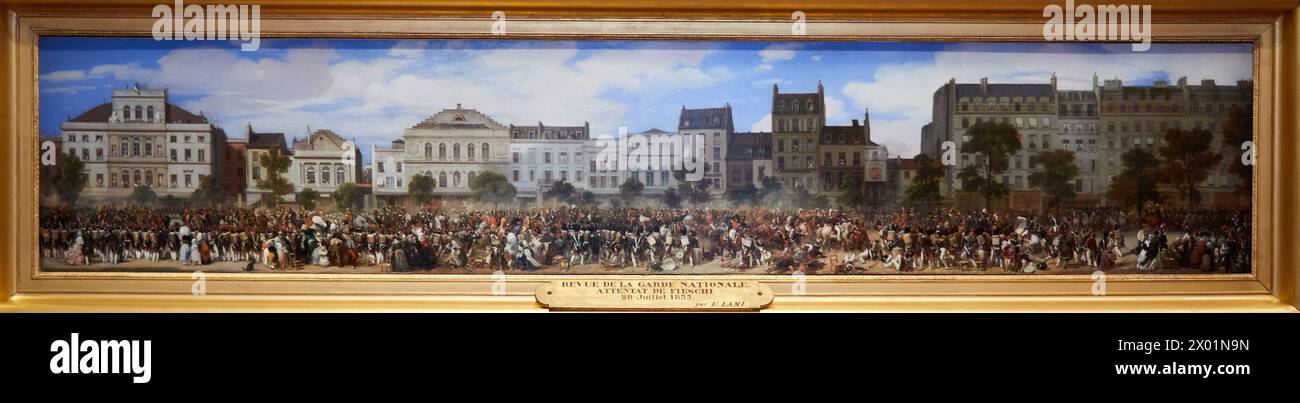 'Revue de la garde nationale le 28 juillet 1835 sur le boulevard du Temple (l'attentat de Fieschi)', 1845, Eugène Lami, Petit Palais Musée des Beaux A Stock Photo