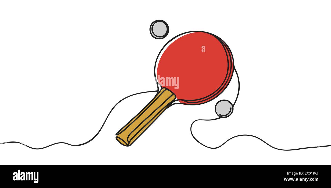 Single continuous line drawing table tennis racket and ball. Ping-pong
