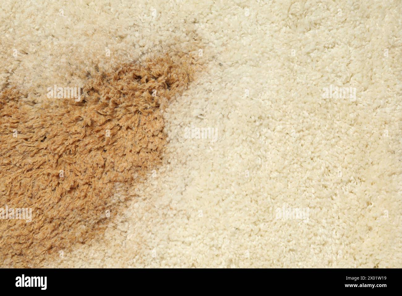 Wet spot on beige carpet as background, top view. Space for text Stock ...