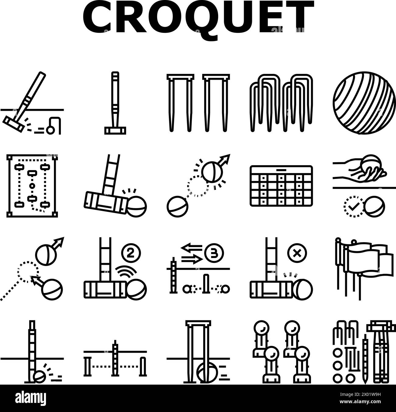 croquet mallet game ball icons set vector Stock Vector Image & Art Alamy