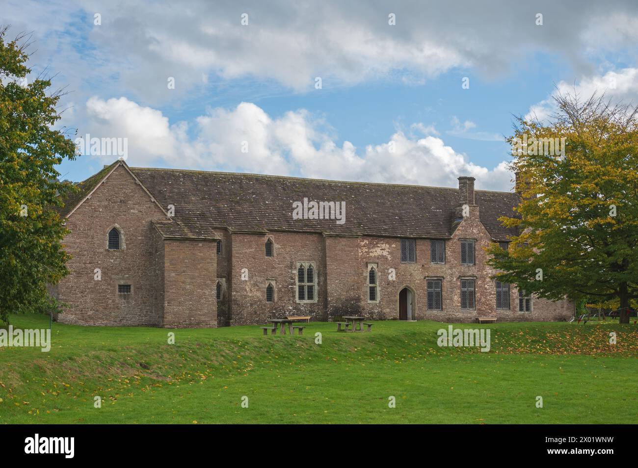 The lawns in front of the rear of the main building at Tretower Court ...