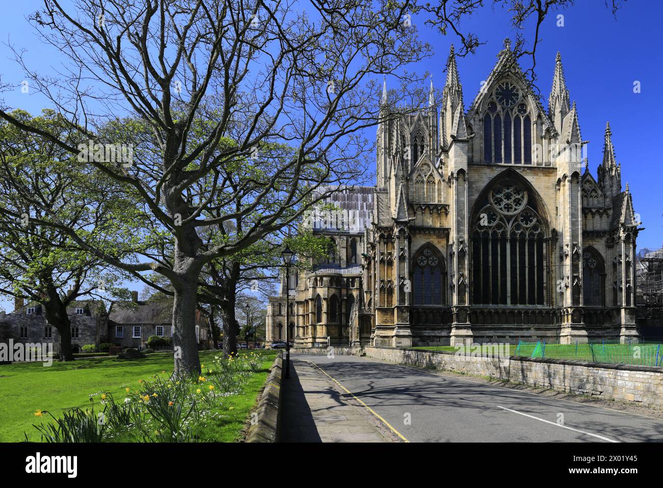 Spring colours over Lincoln cathedral, Lincoln City, Lincolnshire County, England, UK Stock Photo