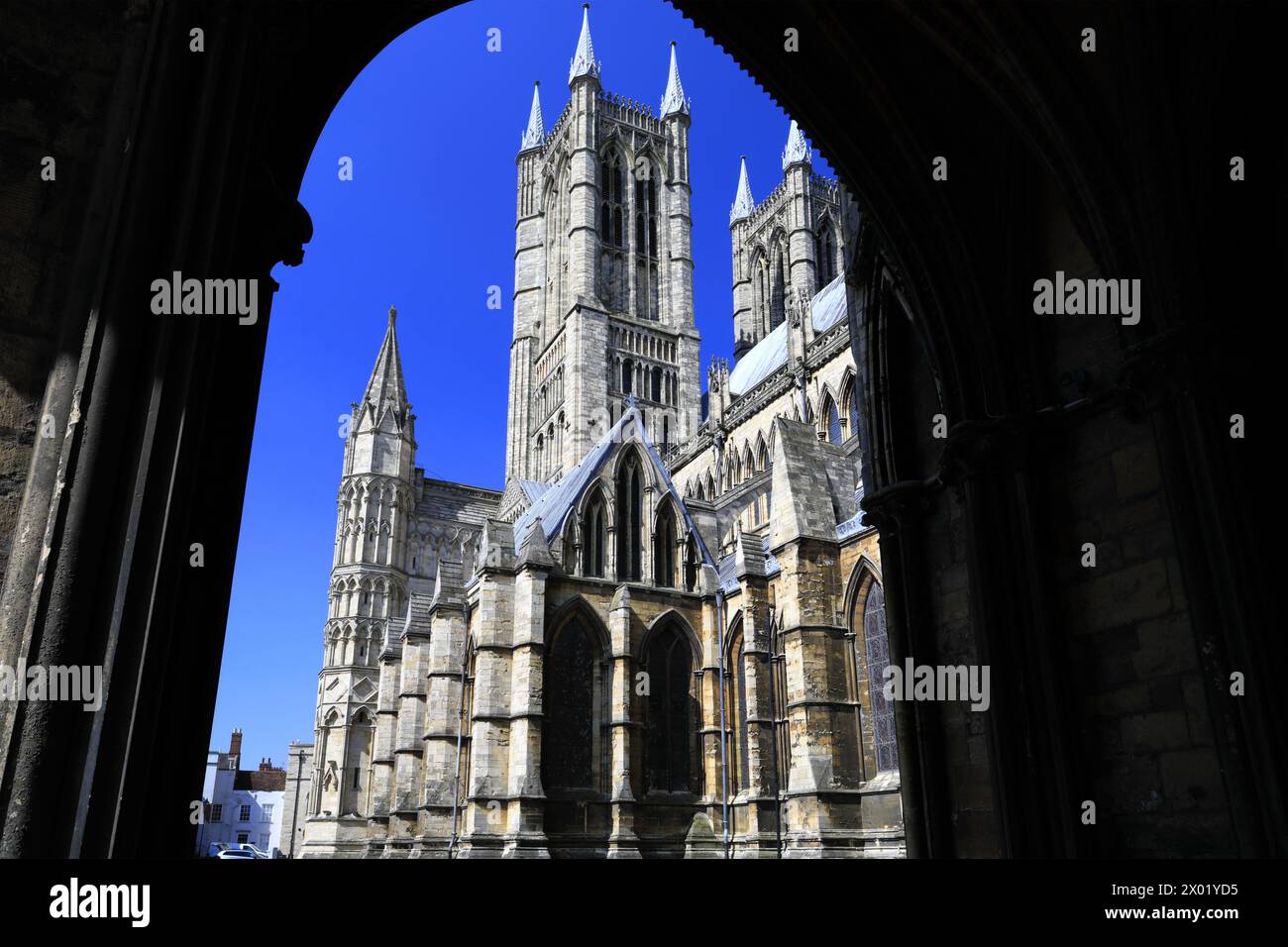 Spring colours over Lincoln cathedral, Lincoln City, Lincolnshire County, England, UK Stock Photo