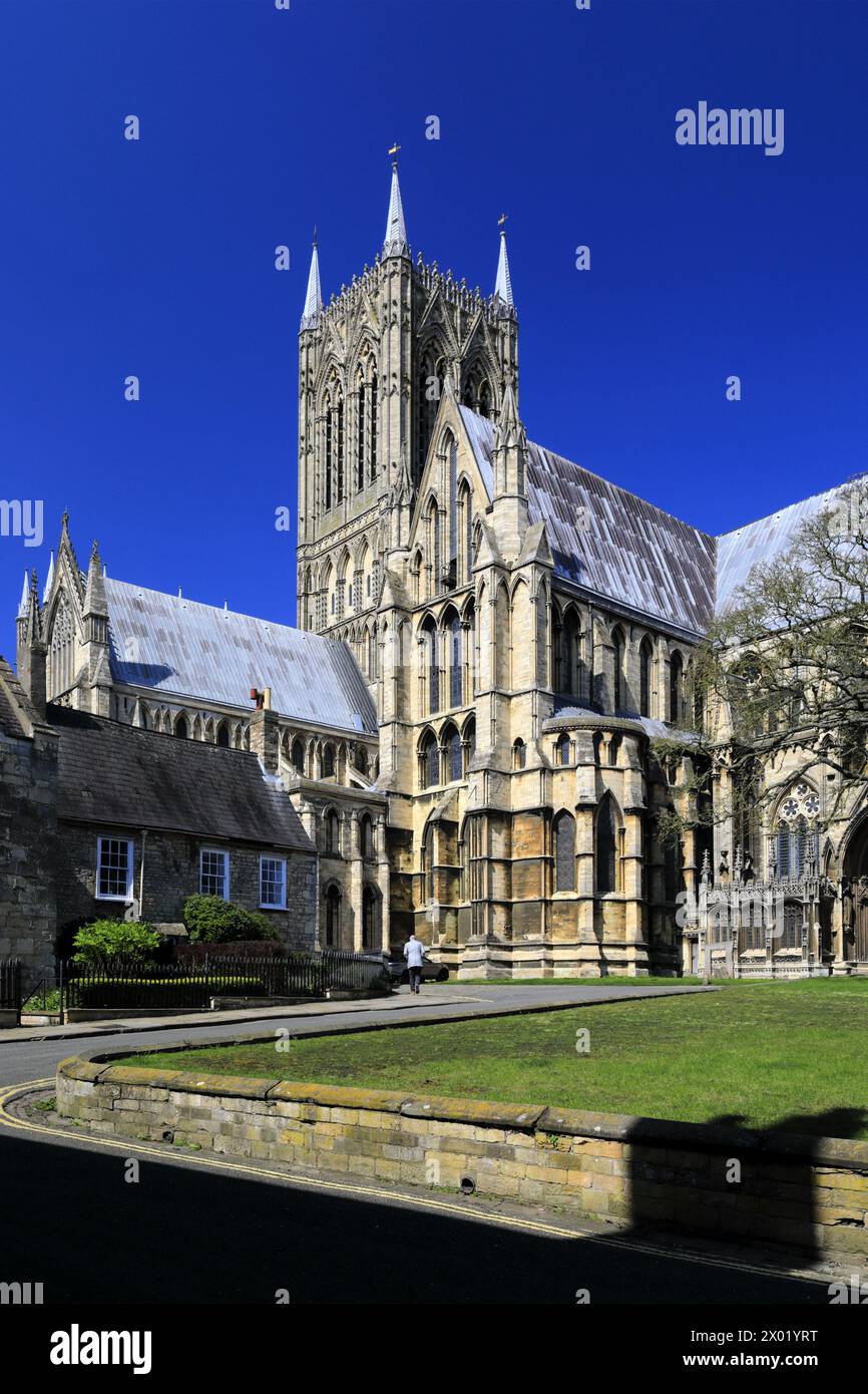 Spring colours over Lincoln cathedral, Lincoln City, Lincolnshire County, England, UK Stock Photo