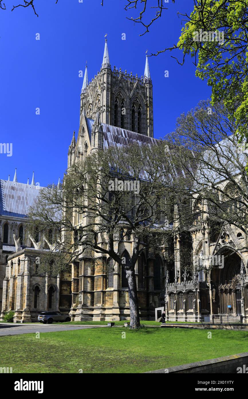 Spring colours over Lincoln cathedral, Lincoln City, Lincolnshire County, England, UK Stock Photo