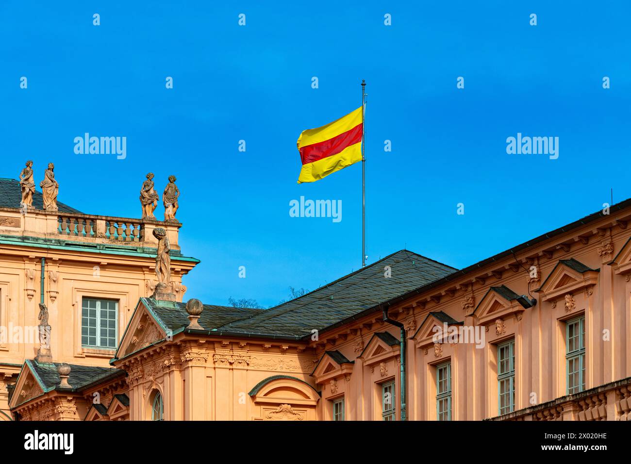The baroque style castle in Rastatt city, The Baden flag, Baden Württemberg, Germany, Europe Stock Photo